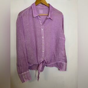 120 Percent Lino Linen Button Down Tie Front Shirt